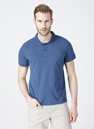 Lee Cooper Polo Yaka Kısa Kol Dar KalıpDesenli Polite Indigo Mavi Erkek T-Shirt