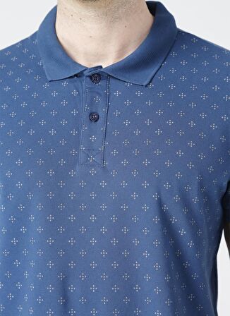 Lee Cooper Polo Yaka Kısa Kol Dar KalıpDesenli Polite Indigo Mavi Erkek T-Shirt