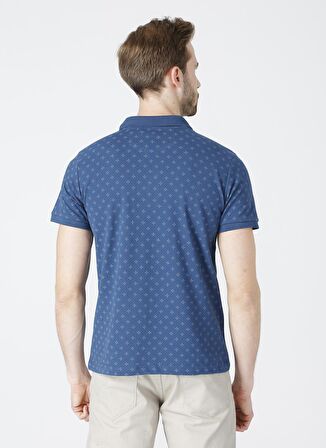 Lee Cooper Polo Yaka Kısa Kol Dar KalıpDesenli Polite Indigo Mavi Erkek T-Shirt