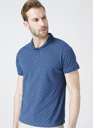 Lee Cooper Polo Yaka Kısa Kol Dar KalıpDesenli Polite Indigo Mavi Erkek T-Shirt