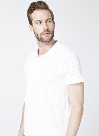 Lee Cooper Polo Yaka Kısa Kol Dar KalıpDesenli Mixed Beyaz Erkek T-Shirt