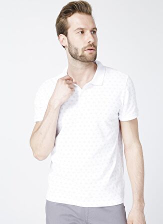 Lee Cooper Polo Yaka Kısa Kol Dar KalıpDesenli Mixed Beyaz Erkek T-Shirt