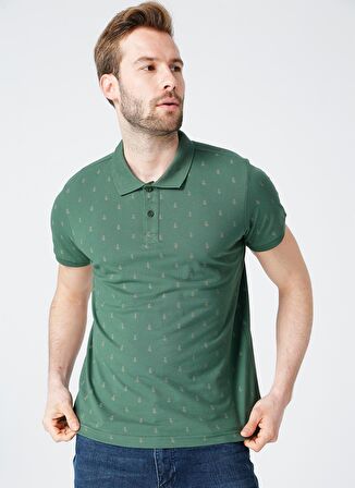 Lee Cooper Polo Yaka Kısa Kol Dar KalıpDesenli Pine Yeşil Erkek T-Shirt