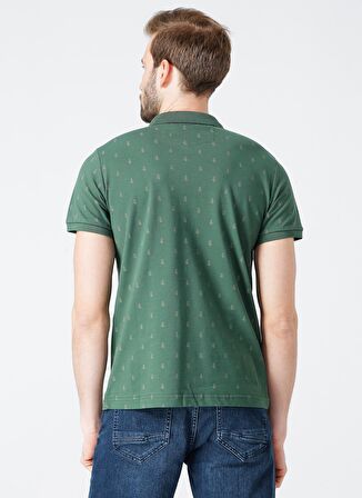 Lee Cooper Polo Yaka Kısa Kol Dar KalıpDesenli Pine Yeşil Erkek T-Shirt