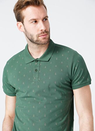 Lee Cooper Polo Yaka Kısa Kol Dar KalıpDesenli Pine Yeşil Erkek T-Shirt
