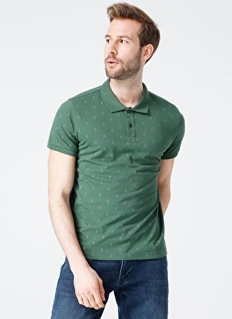 Lee Cooper Polo Yaka Kısa Kol Dar KalıpDesenli Pine Yeşil Erkek T-Shirt