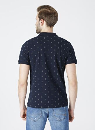 Lee Cooper Polo Yaka Kısa Kol Dar KalıpDesenli Pine Mavi Erkek T-Shirt