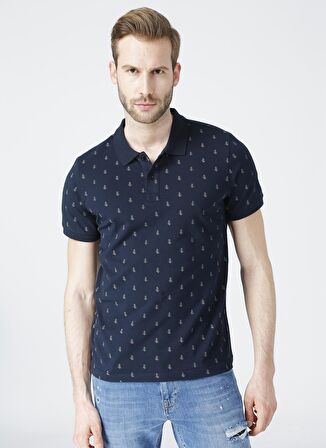 Lee Cooper Polo Yaka Kısa Kol Dar KalıpDesenli Pine Mavi Erkek T-Shirt