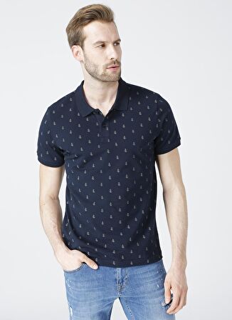 Lee Cooper Polo Yaka Kısa Kol Dar KalıpDesenli Pine Mavi Erkek T-Shirt