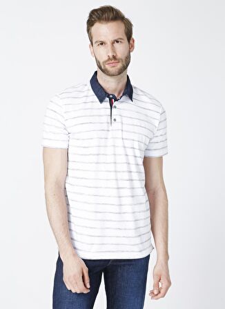 Lee Cooper Bisiklet Yaka Kısa Kol Dar Kalıp Çizgili Matty Beyaz Erkek T-Shirt