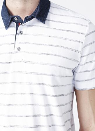Lee Cooper Bisiklet Yaka Kısa Kol Dar Kalıp Çizgili Matty Beyaz Erkek T-Shirt