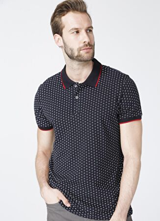 Lee Cooper Polo Yaka Kısa Kol Dar KalıpDesenli Andy Lacivert Erkek T-Shirt