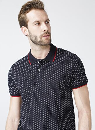 Lee Cooper Polo Yaka Kısa Kol Dar KalıpDesenli Andy Lacivert Erkek T-Shirt