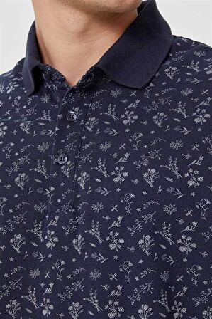 Lee Cooper Polo Yaka Kısa Kol Dar KalıpDesenli Fresh Lacivert Erkek T-Shirt