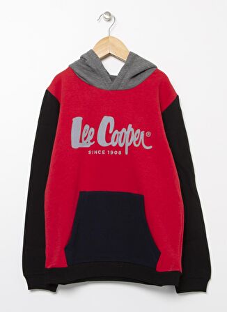 Lee Cooper 221 LCB 241001-3101 Kırmızı Kapüşonlu Erkek Çocuk Baskılı Sweatshirt