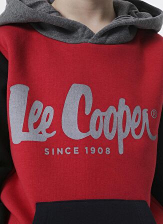 Lee Cooper 221 LCB 241001-3101 Kırmızı Kapüşonlu Erkek Çocuk Baskılı Sweatshirt