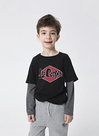 Lee Cooper Baskılı Siyah Erkek Çocuk T-Shirt 221 LCB 242001 MATT SIYAH