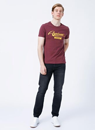 Lee Cooper Bisiklet Yaka Slim Fit Baskılı Mürdüm Erkek T-Shirt - 222 LCM 242022 Against