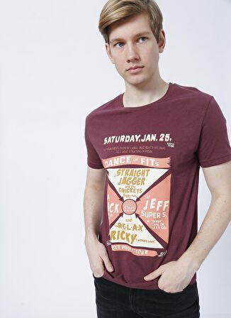 Lee Cooper 222 Lcm 242030 Kenway Bisiklet Yaka Slim Fit Baskılı Mürdüm Erkek T-Shirt