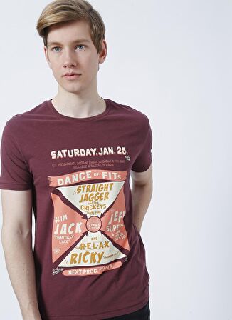Lee Cooper 222 Lcm 242030 Kenway Bisiklet Yaka Slim Fit Baskılı Mürdüm Erkek T-Shirt