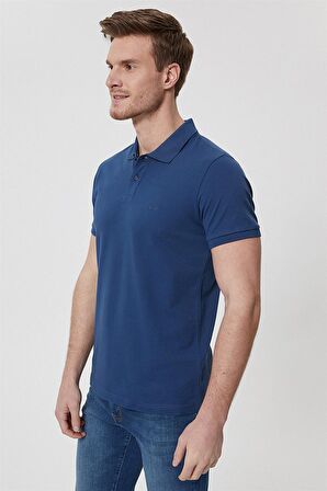 Lee Cooper Polo Yaka Pike Desenli Mavi Erkek T-Shirt 222 LCM 242057 TWINS INDIGO