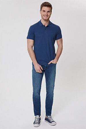 Lee Cooper Polo Yaka Pike Desenli Mavi Erkek T-Shirt 222 LCM 242057 TWINS INDIGO