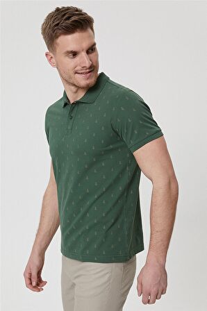 Lee Cooper Polo Yaka Desenli Koyu Yeşil Erkek T-Shirt 222 LCM 242058 PINE K. YESIL