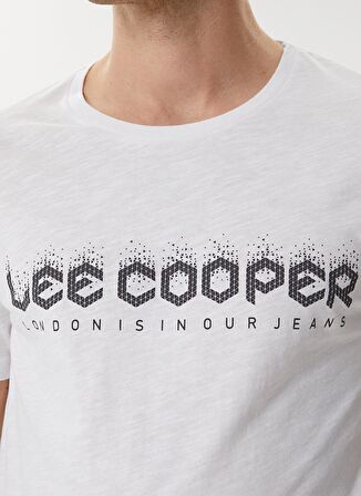 Lee Cooper 222 Lcm 242069 Cox BisikletYaka Slim Fit Baskılı Beyaz Erkek T-Shirt