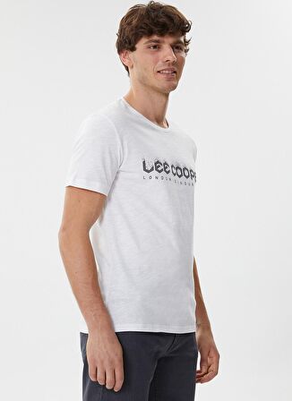 Lee Cooper 222 Lcm 242069 Cox BisikletYaka Slim Fit Baskılı Beyaz Erkek T-Shirt