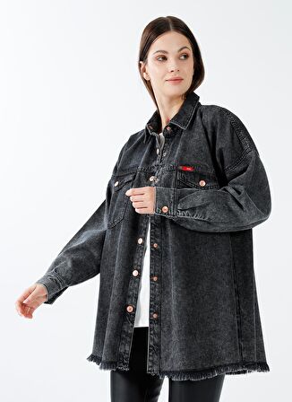 Lee Cooper Oversized Gömlek Yaka Düz Kadın Denim Gömlek 231 LCF 141002 ALICE 2 DENIM