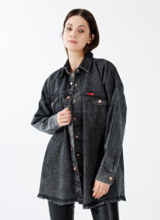 Lee Cooper Oversized Gömlek Yaka Düz Kadın Denim Gömlek 231 LCF 141002 ALICE 2 DENIM