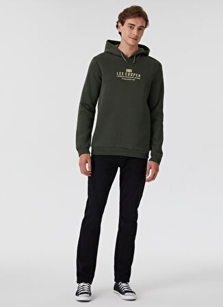 Lee Cooper Kapüşonlu Regular Fit Baskılı Haki Erkek Şardonlu Sweatshirt 231 LCM 241015 FAUST