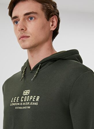 Lee Cooper Kapüşonlu Regular Fit Baskılı Haki Erkek Şardonlu Sweatshirt 231 LCM 241015 FAUST