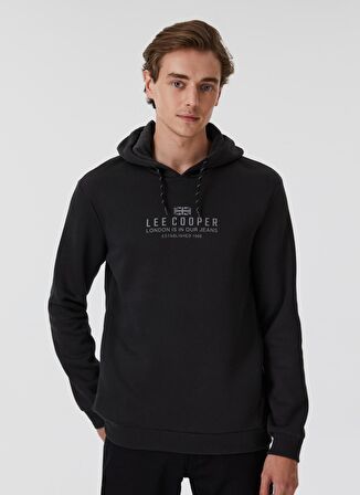 Lee Cooper Kapüşonlu Regular Fit Baskılı Siyah Erkek Şardonlu Sweatshirt 231 LCM 241015 FAUST