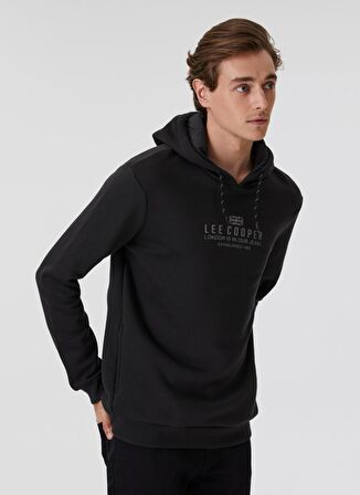 Lee Cooper Kapüşonlu Regular Fit Baskılı Siyah Erkek Şardonlu Sweatshirt 231 LCM 241015 FAUST