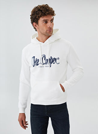 Lee Cooper Kapüşonlu Regular Fit Baskılı Kırık Beyaz Erkek Şardonlu Sweatshirt 231 LCM 241020 TESS OFF WHITE