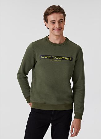 Lee Cooper Kapüşonlu Regular Fit Baskılı Haki Erkek Şardonlu Sweatshirt 231 LCM 241020 TESS