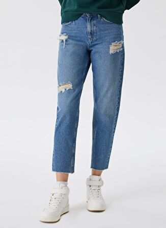 Lee Cooper Yüksek Bel Dar Paça Mom Fit Kadın Denim Pantolon 231 LCF 121027 MARLYN ROSADA BLUE