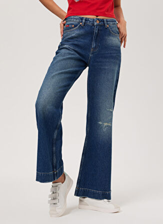 Lee Cooper Yüksek Bel Geniş Paça Straight Kadın Denim Pantolon 232 LCF 121023 SANDY BLUE MID