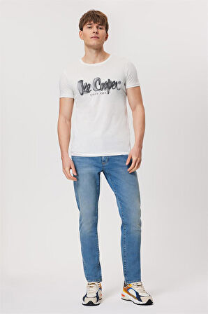 Lee Cooper Bisiklet Yaka Beyaz Erkek T-Shirt 232 LCM 242029 DRAWINGLOGO BEYAZ-S