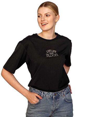 Lee Cooper O Yaka Baskılı Siyah Kadın T-Shirt 242 LCF 242011 LADES SİYAH