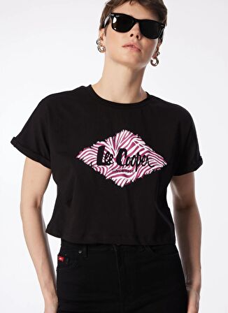 Lee Cooper O Yaka Baskılı Siyah Kadın T-Shirt 242 LCF 242015 LORI SİYAH