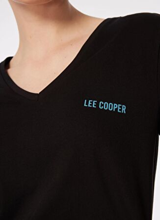 Lee Cooper V Yaka Düz Siyah Kadın T-Shirt 242 LCF 242018 LOLES SİYAH