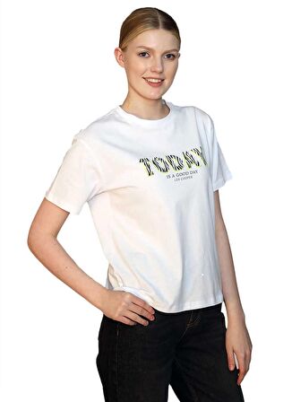 Lee Cooper O Yaka Baskılı Beyaz Kadın T-Shirt 242 LCF 242022 SANY BEYAZ