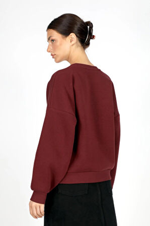 Tila Kadın O Yaka Sweatshirt Bordo