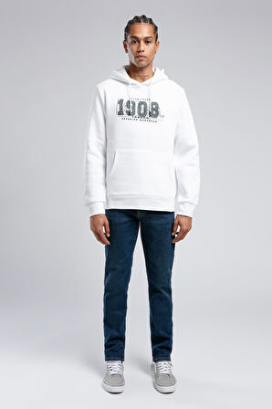 Washington Erkek Kapüşonlu Sweatshirt Beyaz