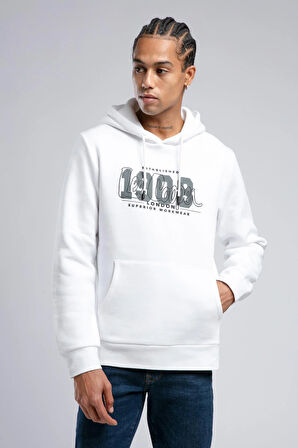 Washington Erkek Kapüşonlu Sweatshirt Beyaz