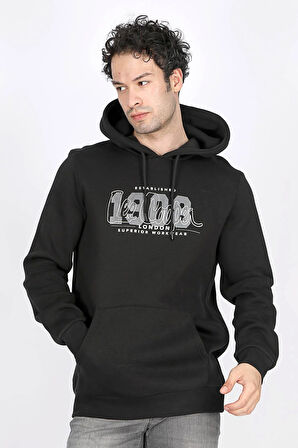 Washington Erkek Kapüşonlu Sweatshirt Siyah