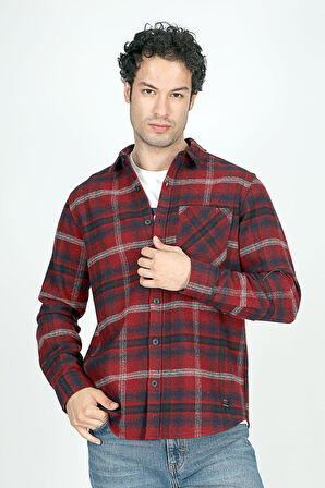 Alvert Erkek Dokuma U.Kol Gömlek Bordo-Lacivert