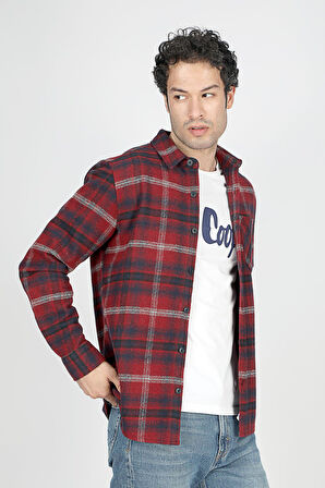 Alvert Erkek Dokuma U.Kol Gömlek Bordo-Lacivert